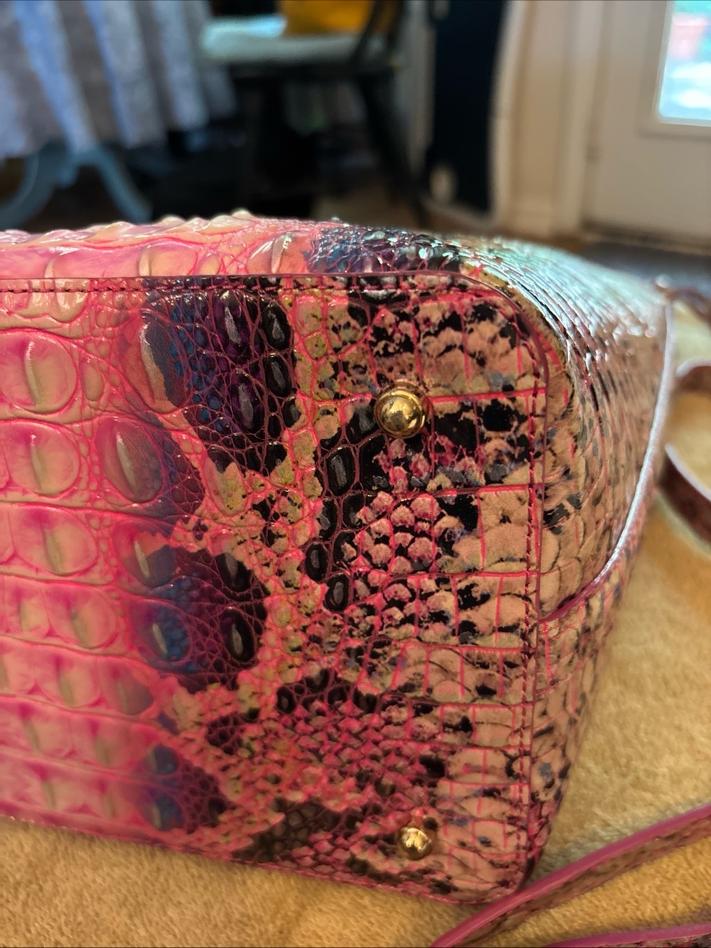 Brahmin Pink Cobra Shira Croc-Embossed Leather Shoulder Bag - Picture 8 of 10
